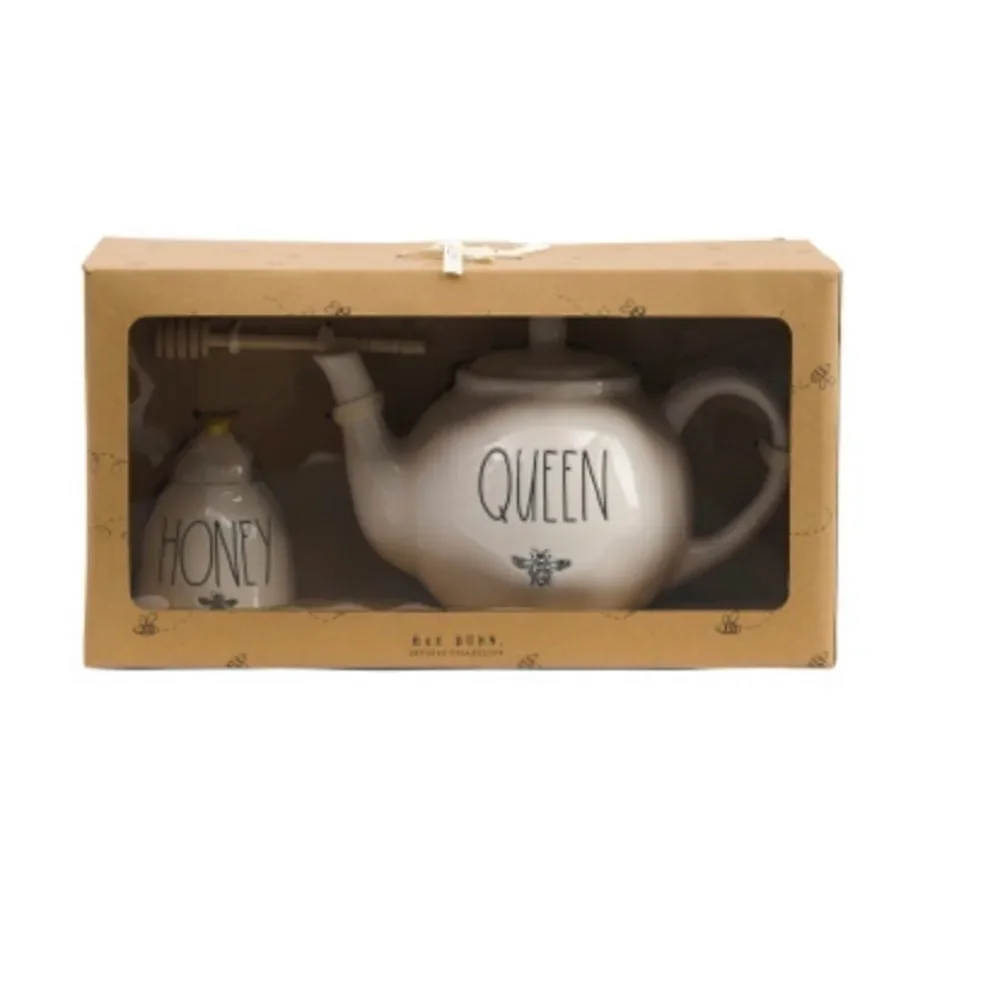 Rae Dunn Queen tea pot‎ and honey pot set